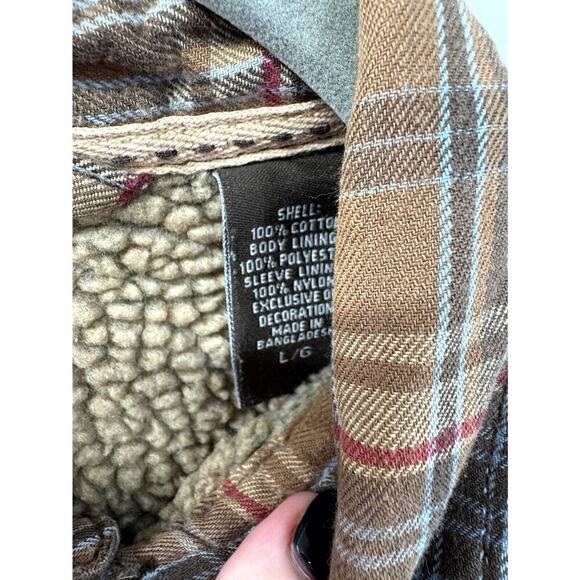 Timberland Shacket Men's Large Multicolor Plaid Cotton Sherpa Lined Button Front - Picture 6 of 7